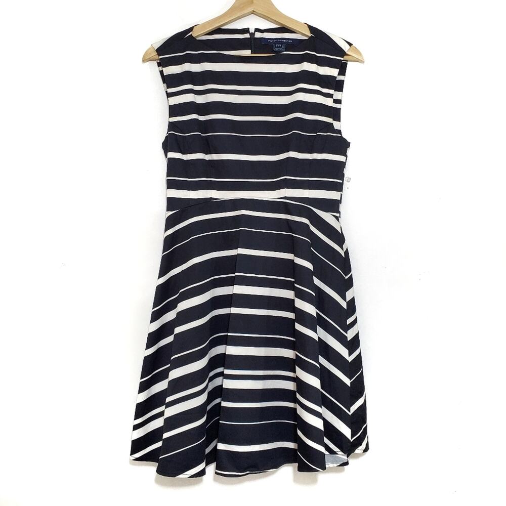 French Connection | Black and White Horizontal Stripe Structured Sheath Dress